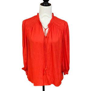 RACHEL Rachel Roy Satin Orange Ruffle Tassel Tie Blouse Medium NWT